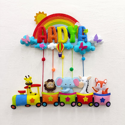 Rainbow Animal Train | Personalised Felt Kids Hanging