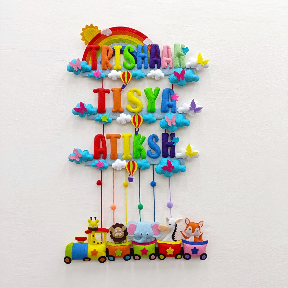 Rainbow Animal Train | Personalised Felt Kids Hanging