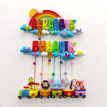 Rainbow Animal Train | Personalised Felt Kids Hanging