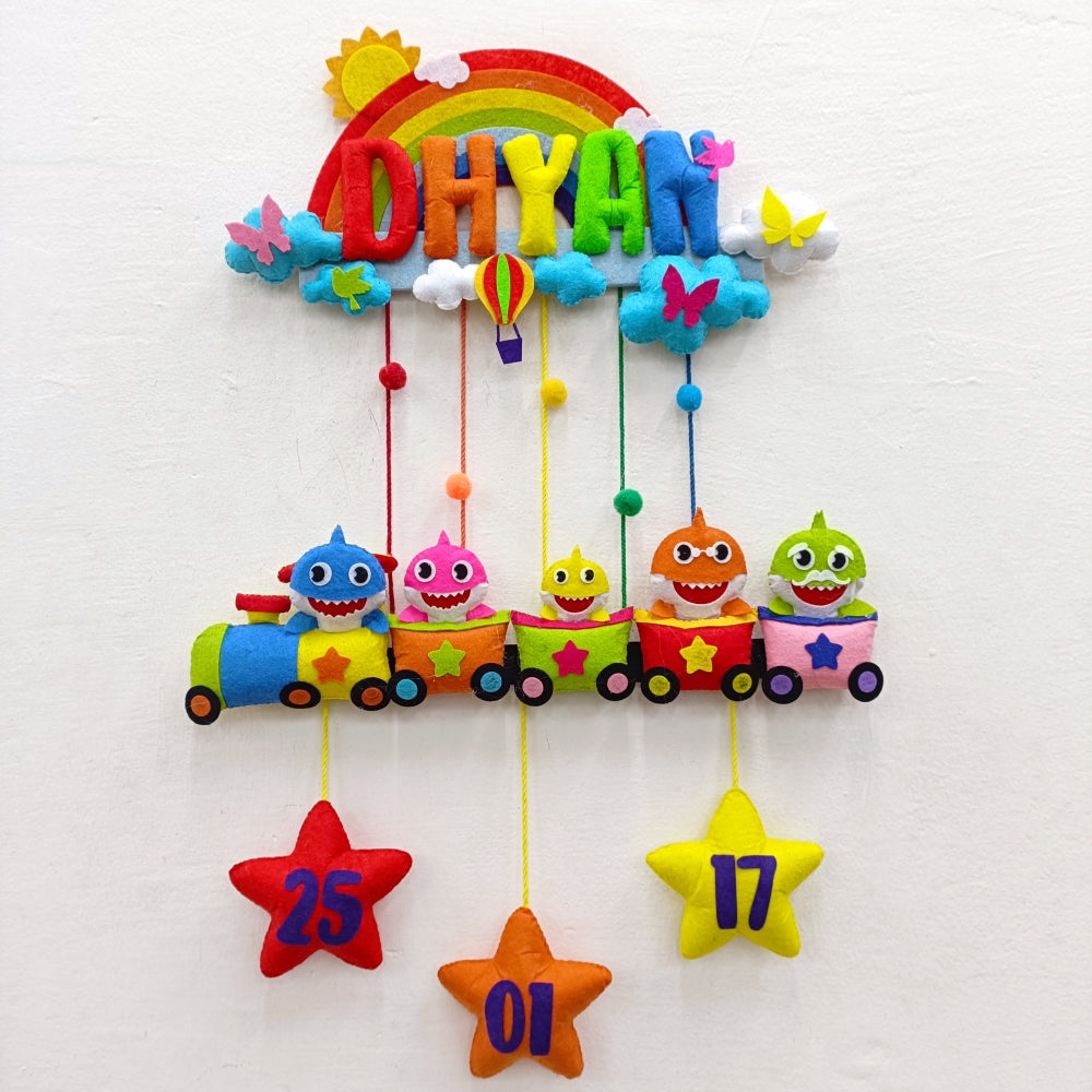 Rainbow Baby Shark Train | Personalised Felt Kids Hanging