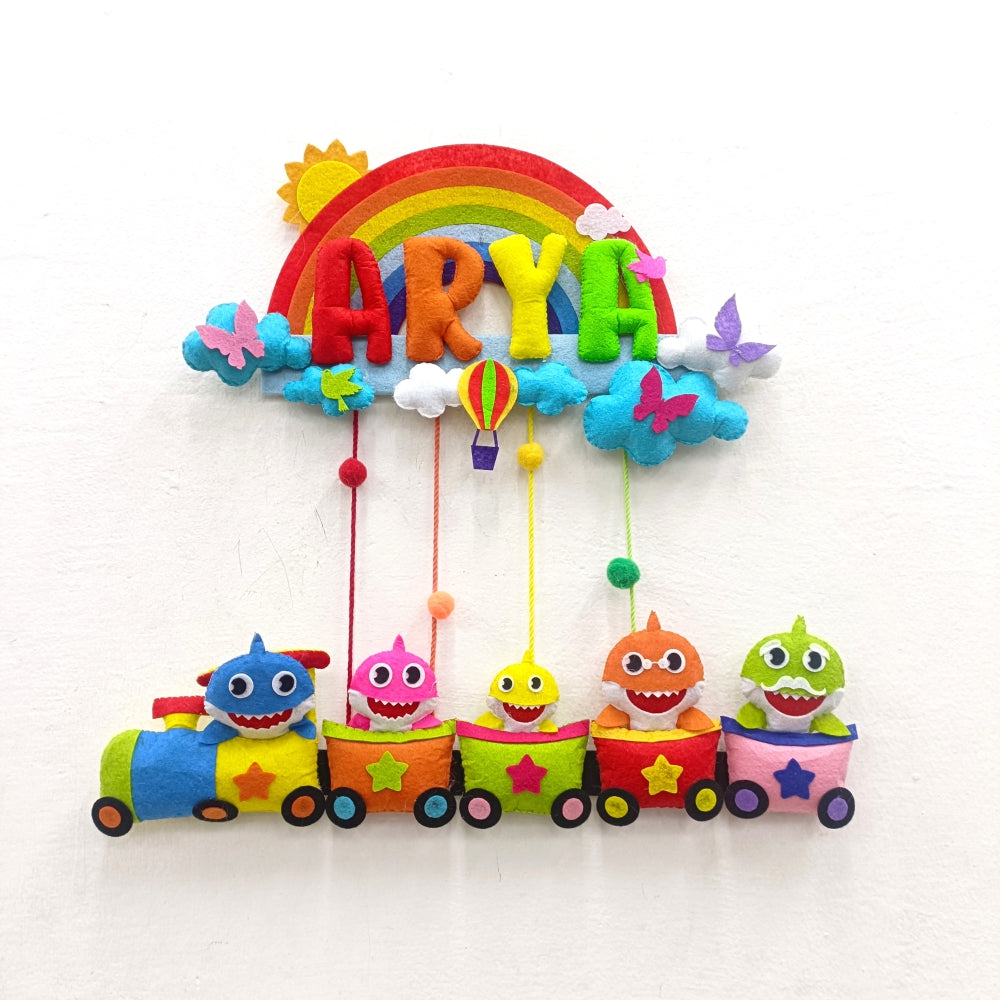 Rainbow Baby Shark Train | Personalised Felt Kids Hanging