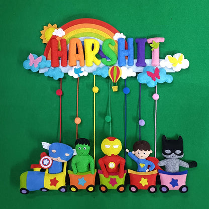 Rainbow Superhero Train | Personalised Felt Kids Hanging