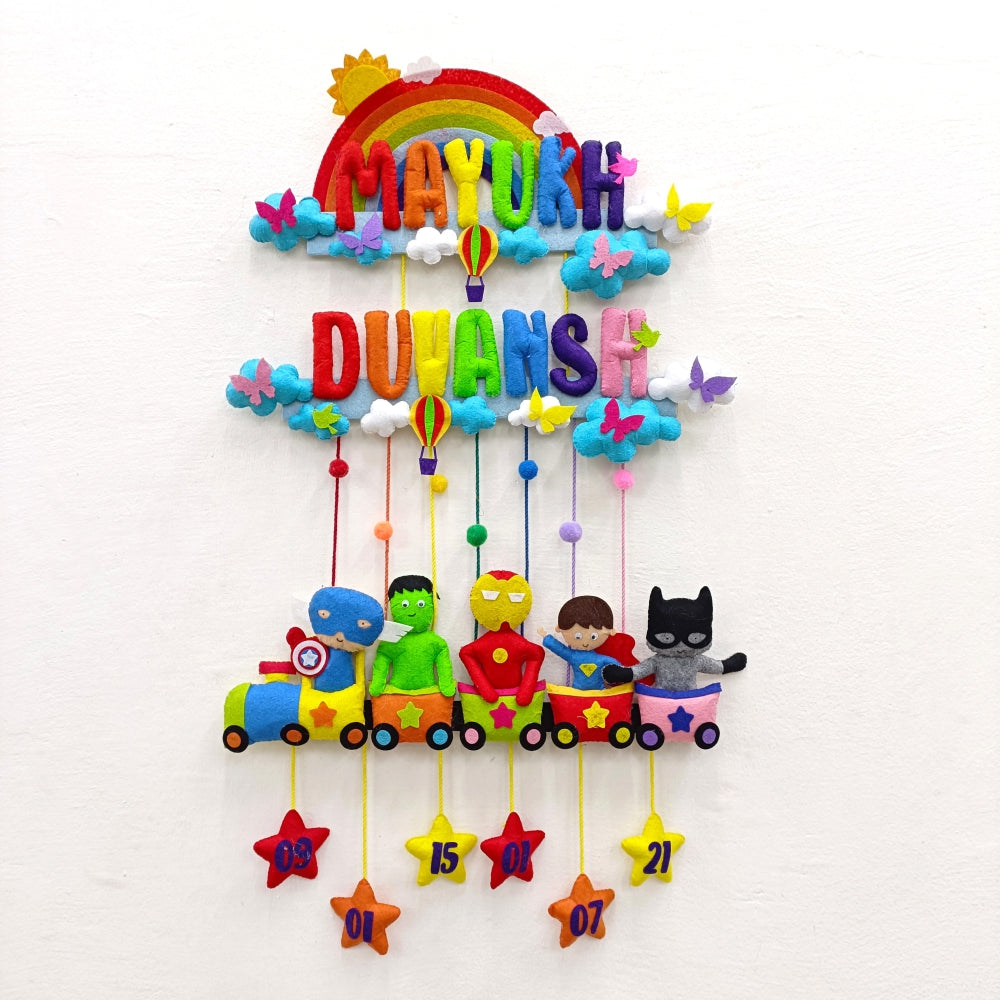 Rainbow Superhero Train | Personalised Felt Kids Hanging