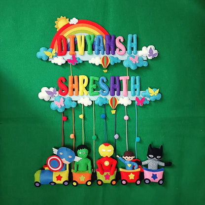 Rainbow Superhero Train | Personalised Felt Kids Hanging