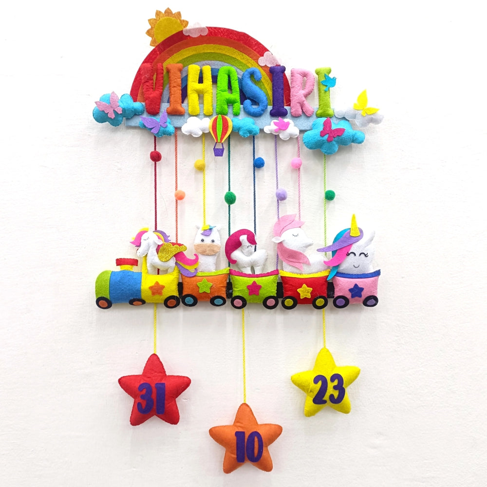 Rainbow Unicorn Train | Personalised Felt Kids Hanging