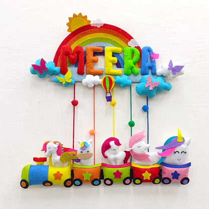 Rainbow Unicorn Train | Personalised Felt Kids Hanging