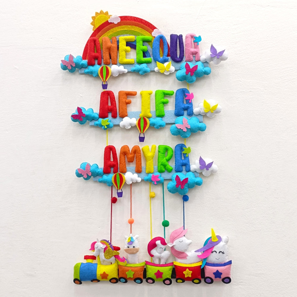 Rainbow Unicorn Train | Personalised Felt Kids Hanging