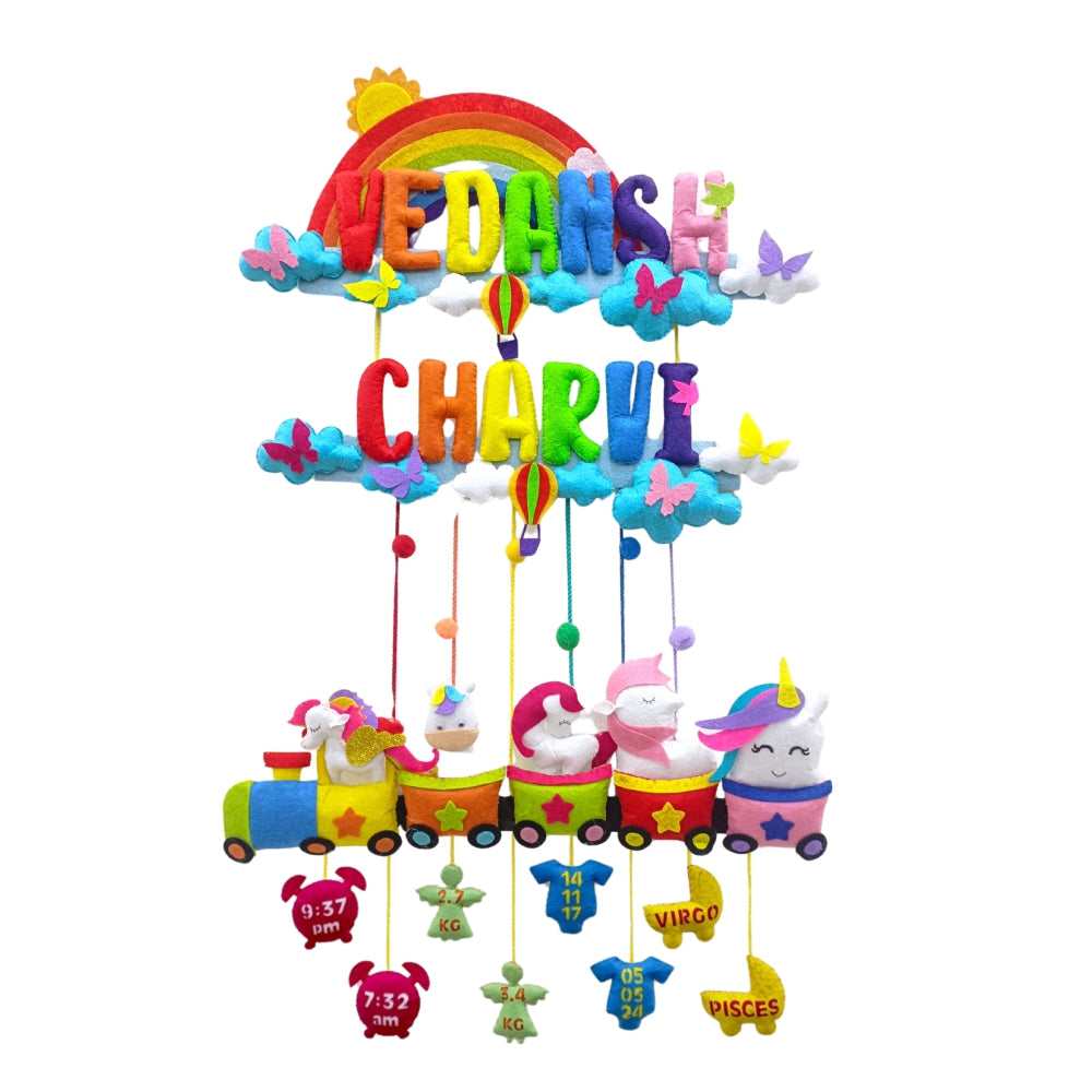 Rainbow Unicorn Train | Personalised Felt Kids Hanging