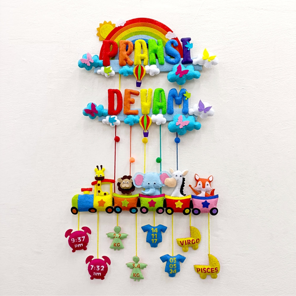 Rainbow Animal Train | Personalised Felt Kids Hanging