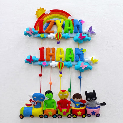 Rainbow Superhero Train | Personalised Felt Kids Hanging