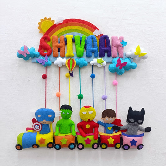Rainbow Superhero Train | Personalised Felt Kids Hanging