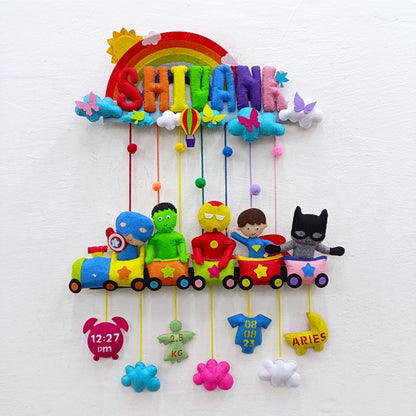 Rainbow Superhero Train | Personalised Felt Kids Hanging