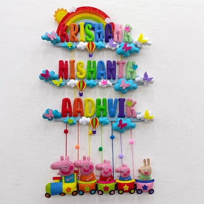 Rainbow Peppa Train | Personalised Felt Kids Hanging