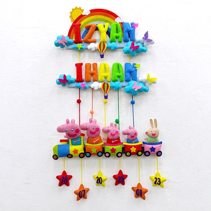 Rainbow Peppa Train | Personalised Felt Kids Hanging