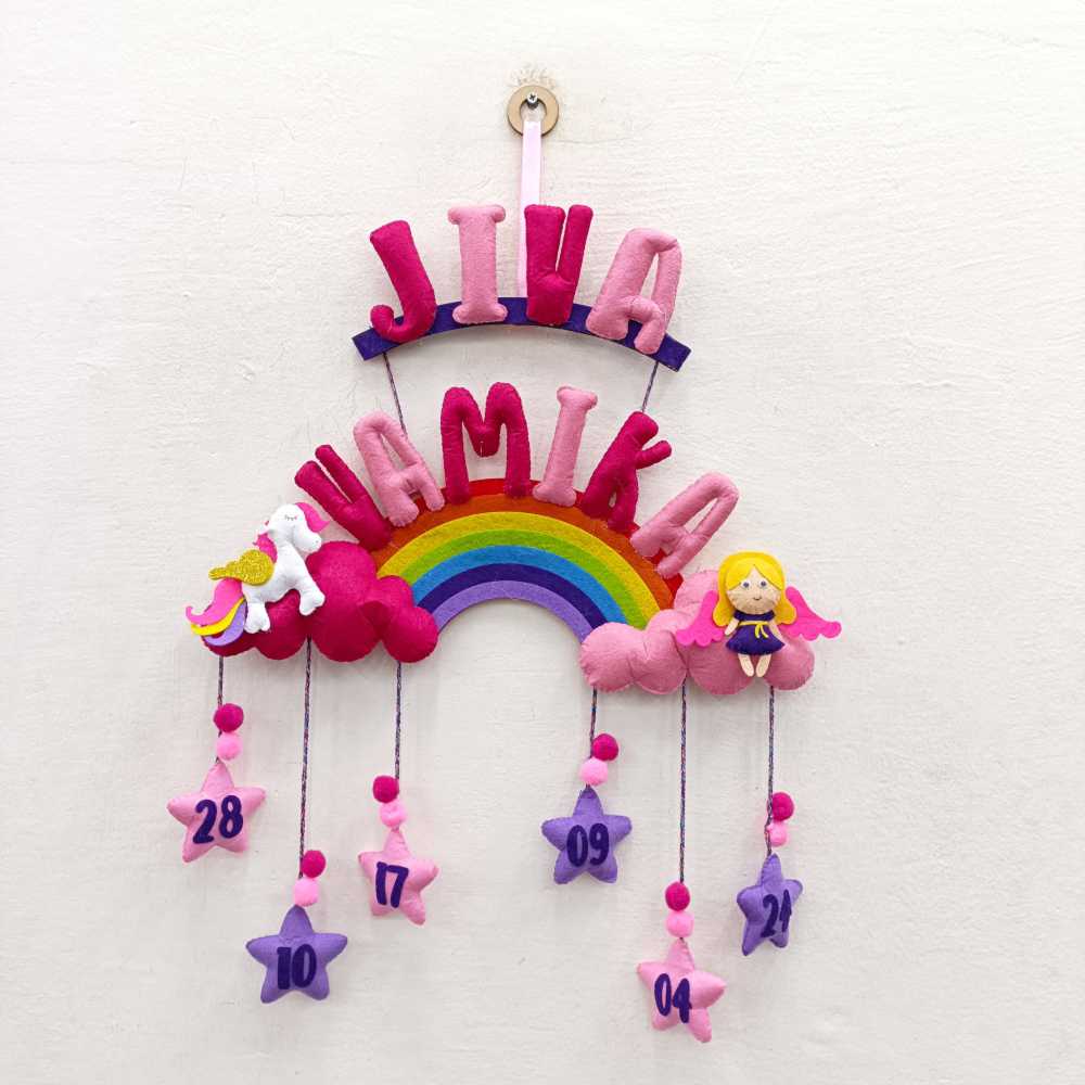 Pink Love Unicorns and Dolls With Stuff Name | Personalised Felt Kids Hanging