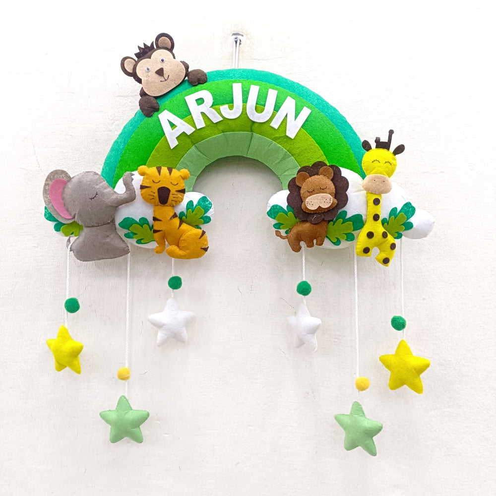 Rainbow with Animals | Flat Name | Personalised Felt Kids Hanging