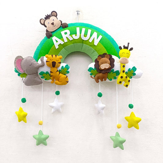 Rainbow with Animals | Flat Name | Personalised Felt Kids Hanging
