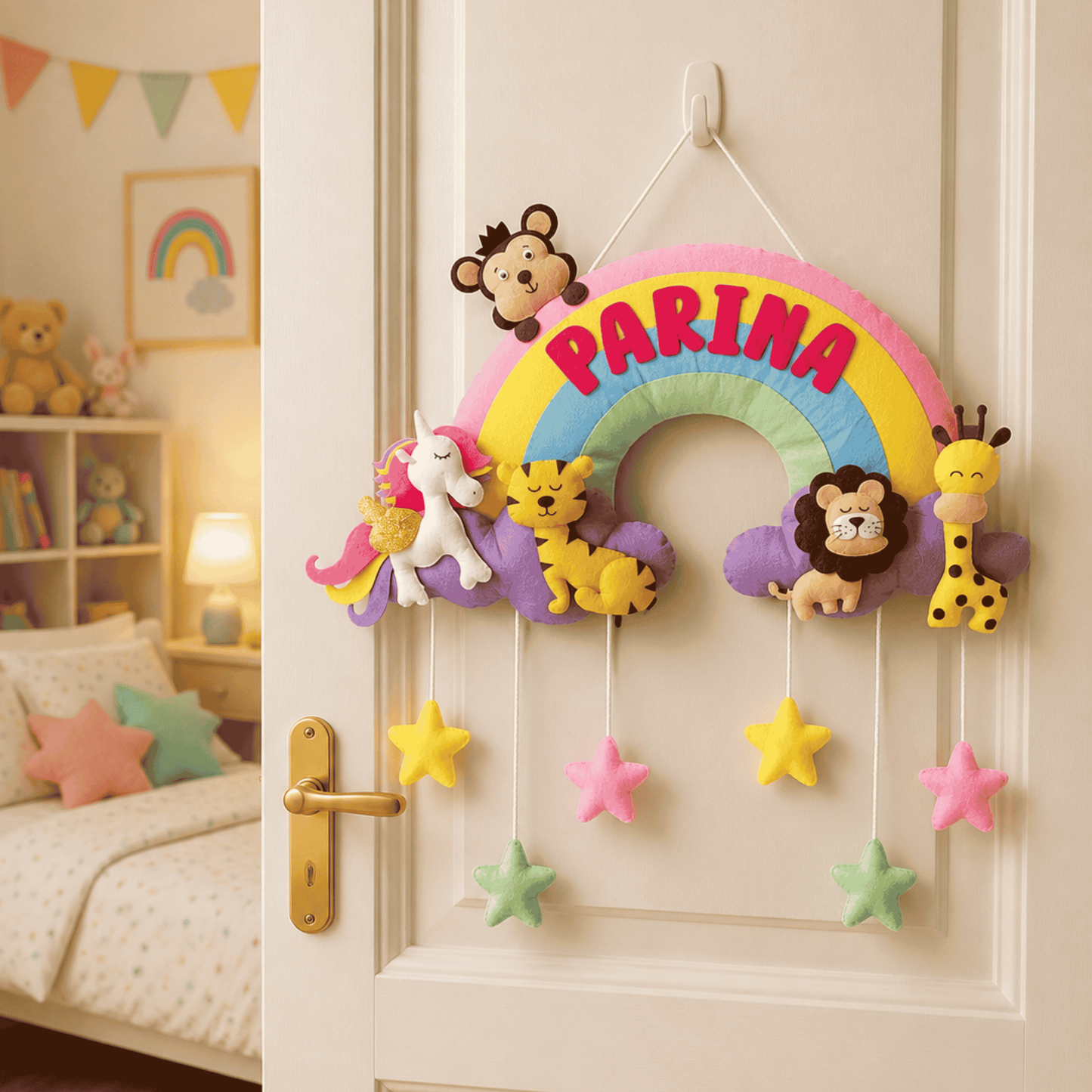 Rainbow with Animals | Personalised Felt Kids Hanging