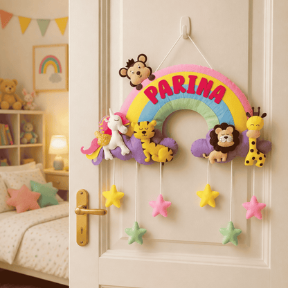 Rainbow with Animals | Personalised Felt Kids Hanging