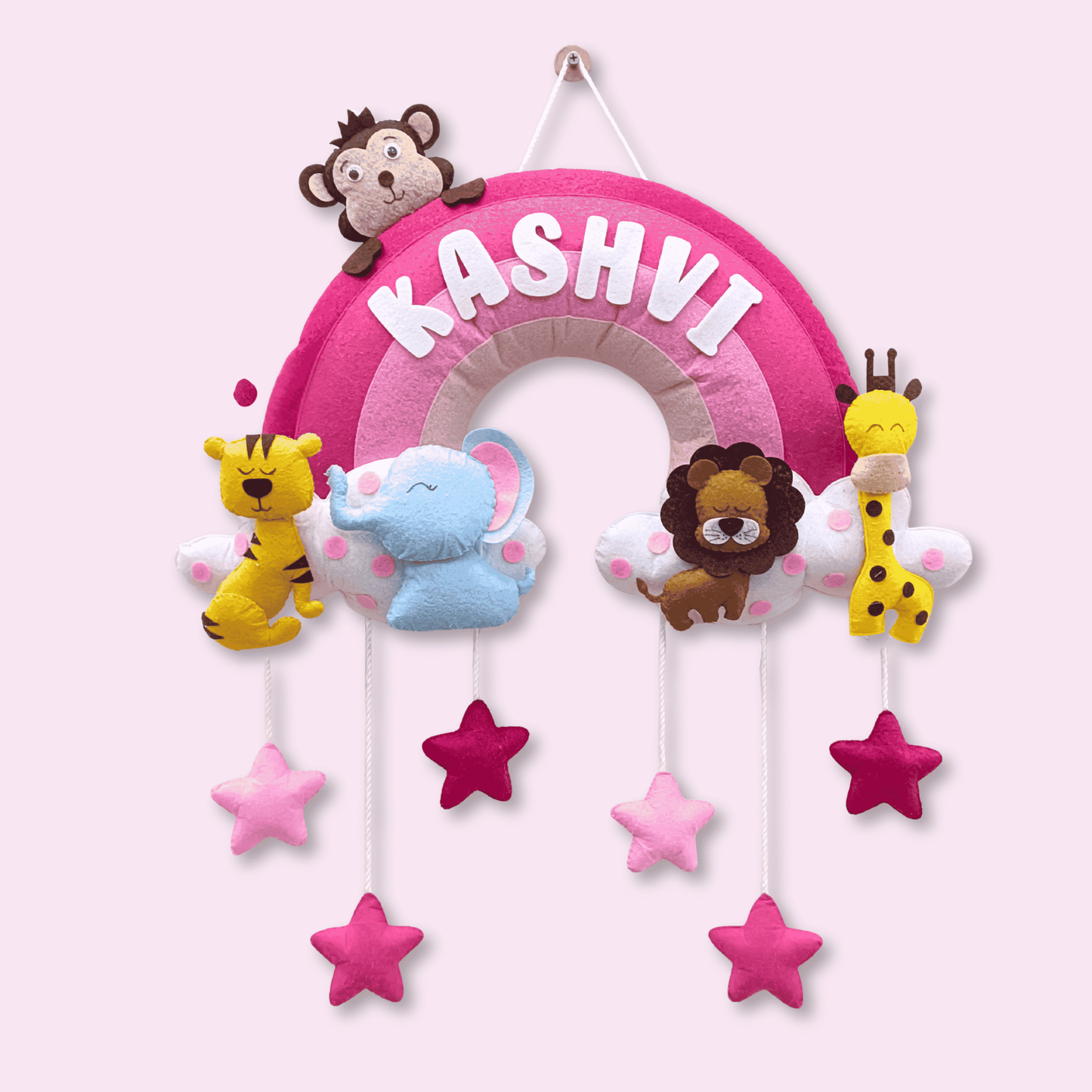 Rainbow with Animals | Personalised Felt Kids Hanging