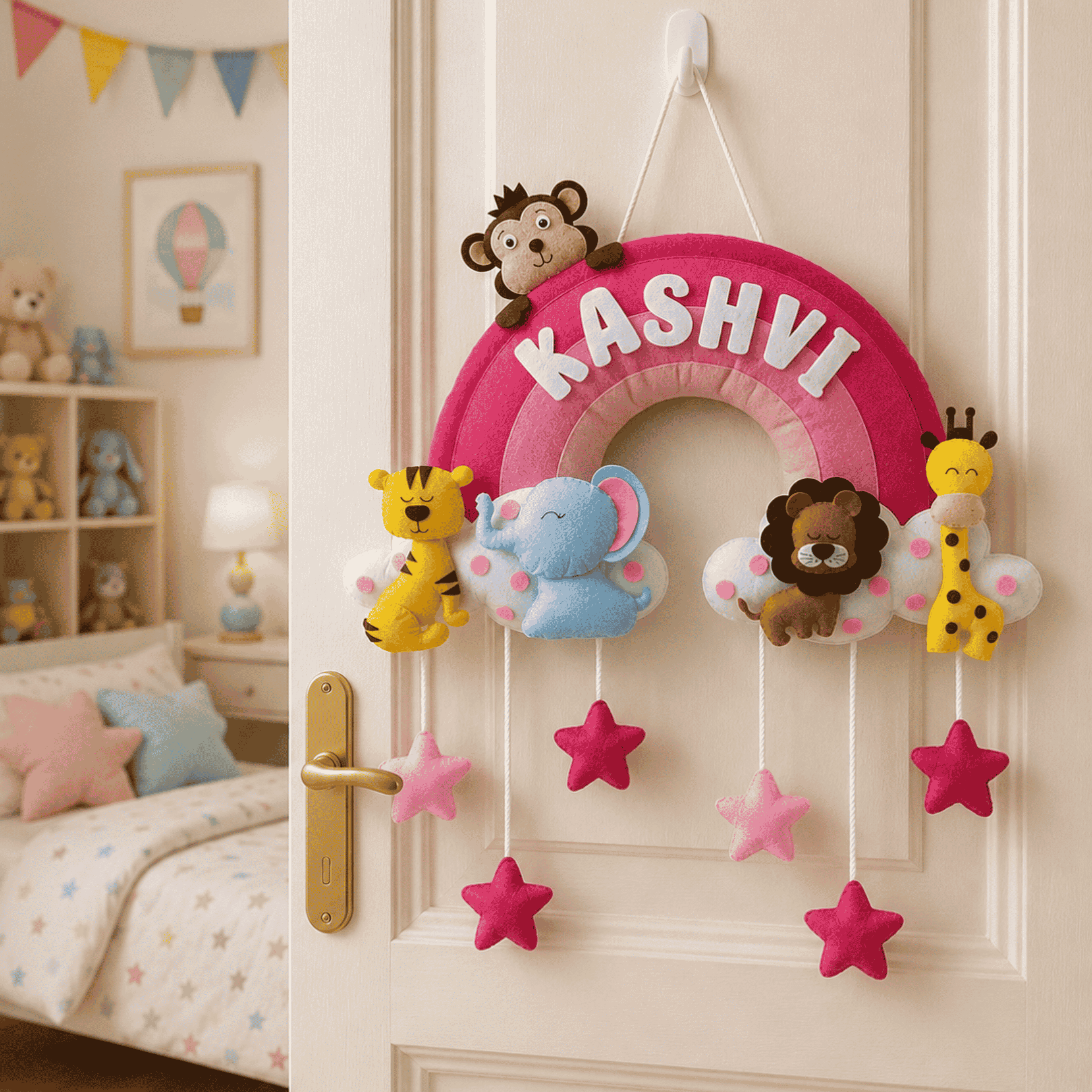 Rainbow with Animals | Personalised Felt Kids Hanging