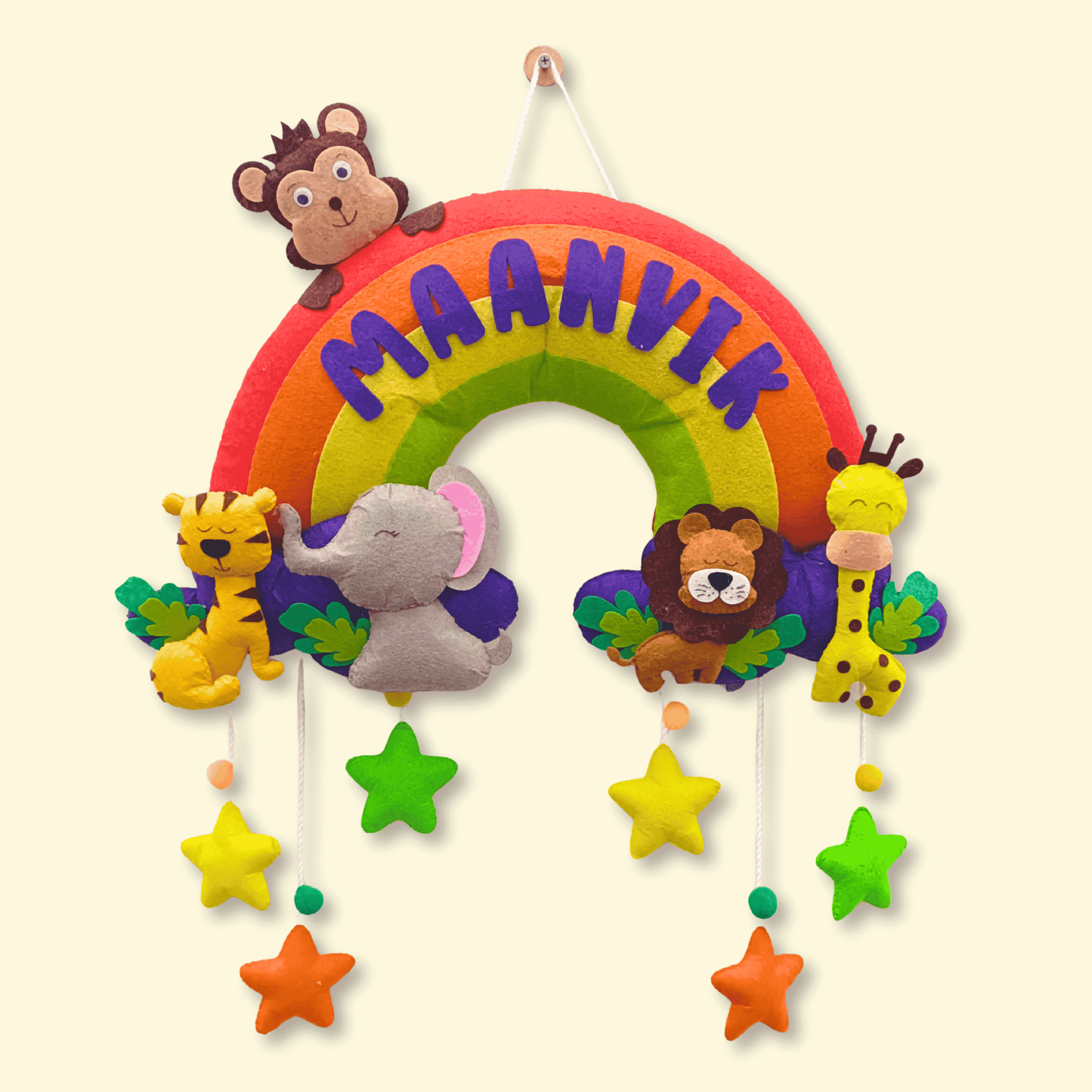 Rainbow with Animals | Personalised Felt Kids Hanging