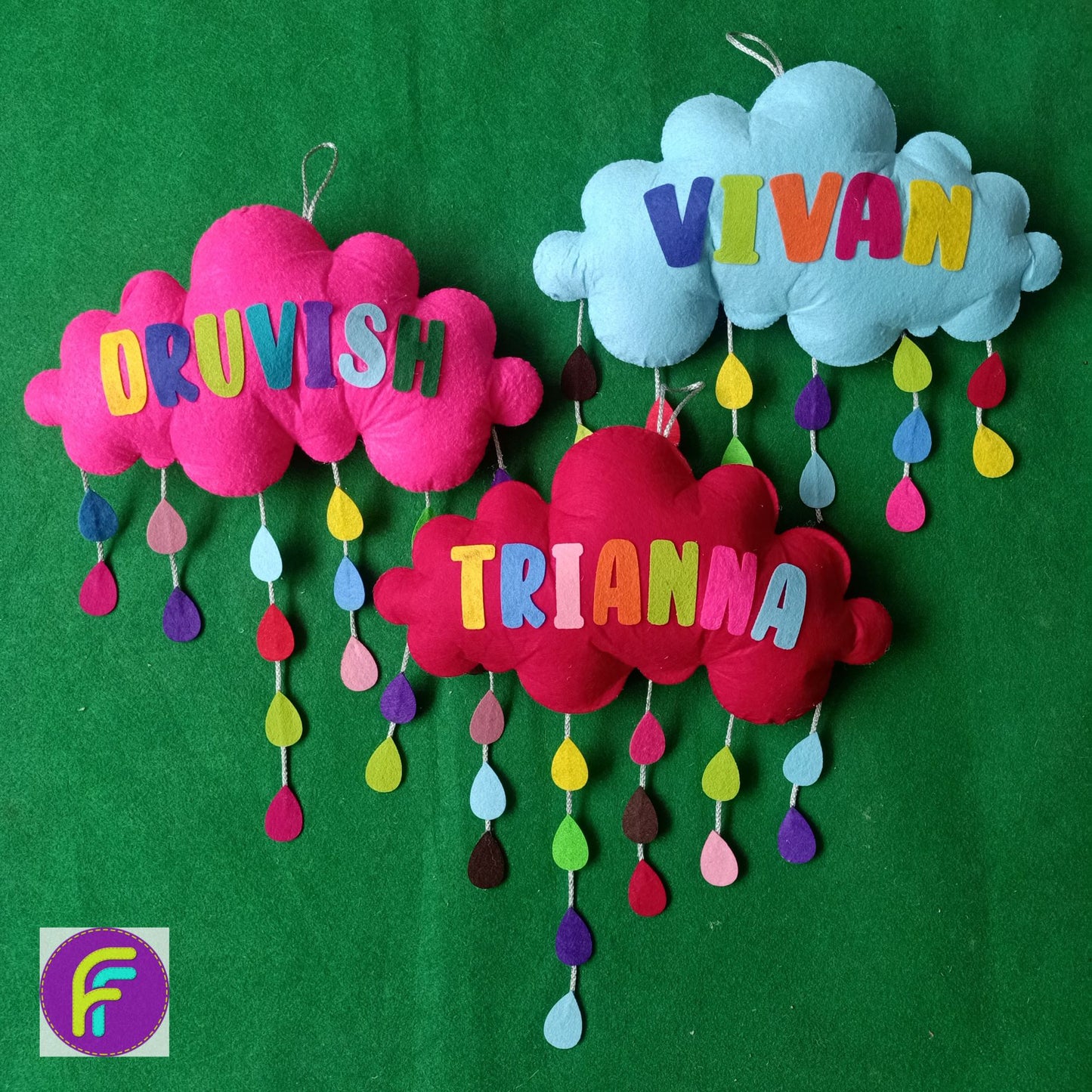 Raindrops | Personalised Felt Kids Hanging