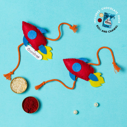 Spaceship Rakhi Combo with Chocolates, Roli and Chawal | Personalised Kids Rakhi