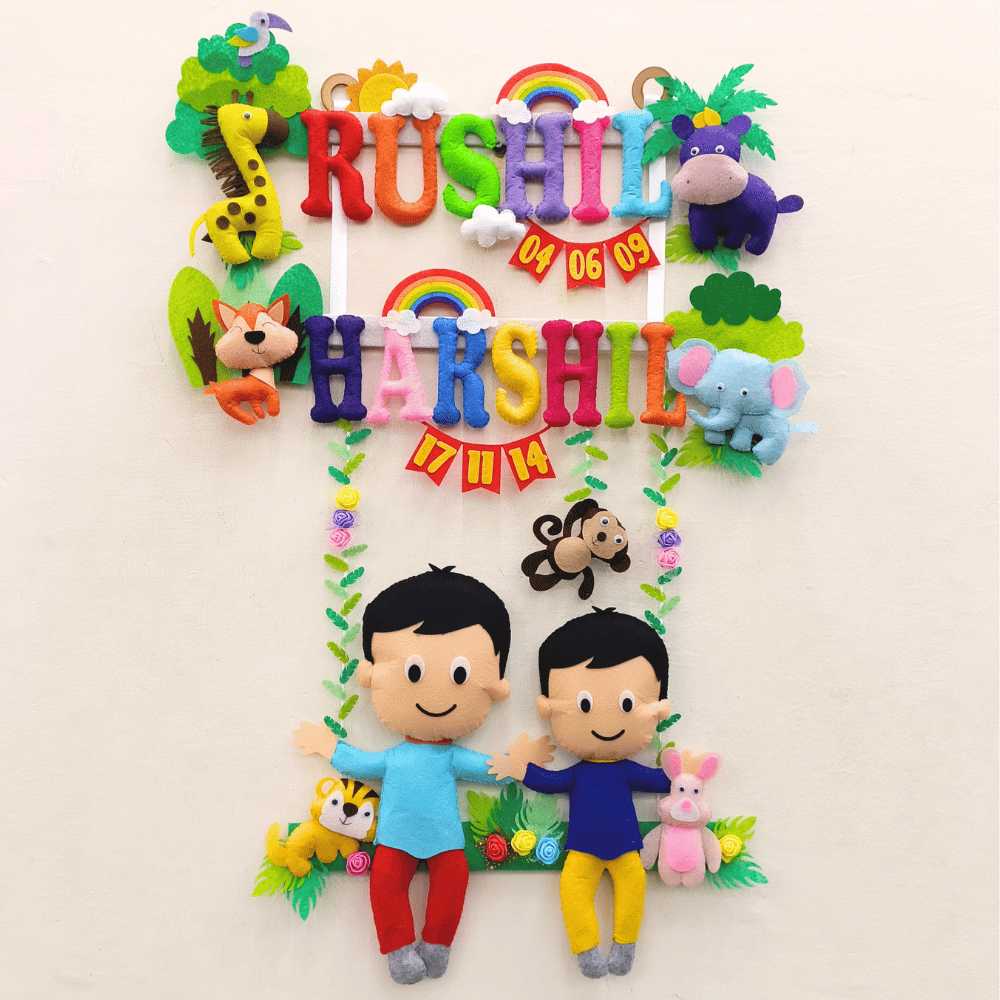 Siblings on Swing | Personalised Felt Kids Hanging | Premium Range