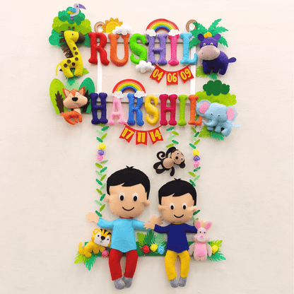 Siblings on Swing | Personalised Felt Kids Hanging | Premium Range