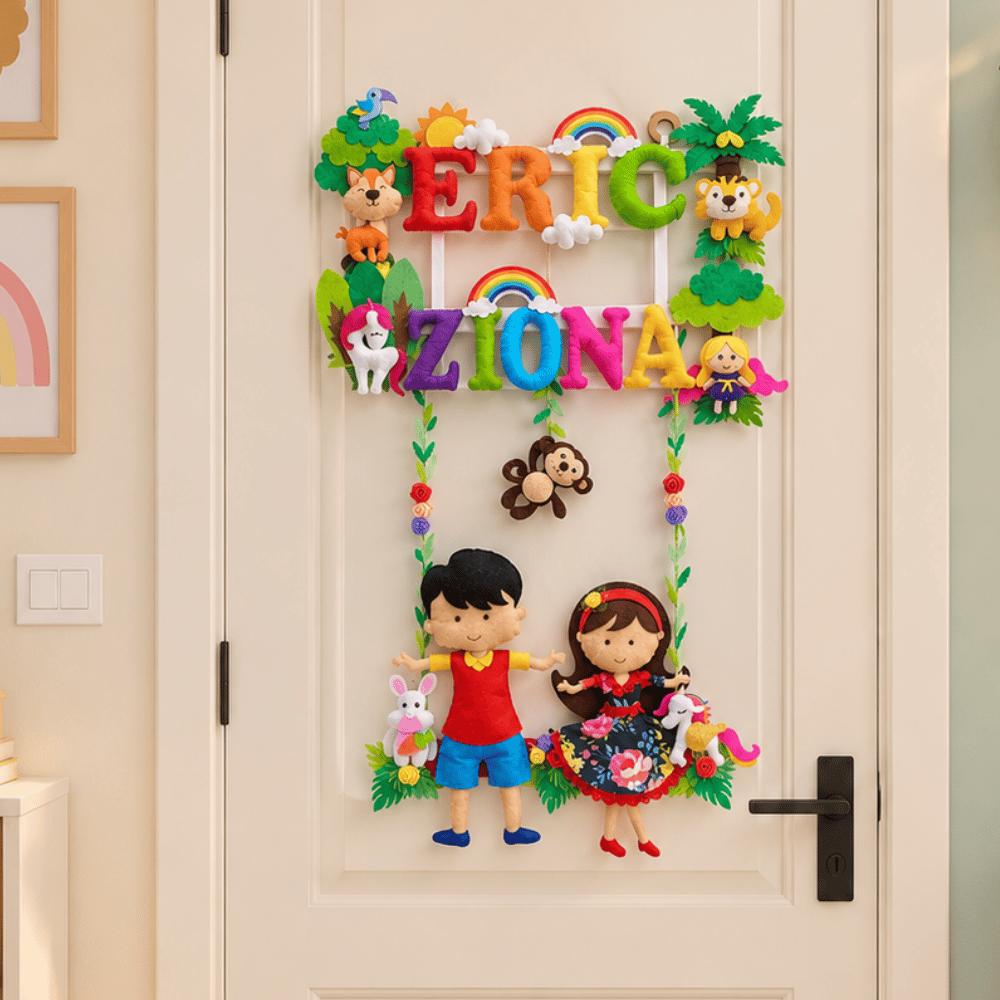 Siblings on Swing | Personalised Felt Kids Hanging | Premium Range