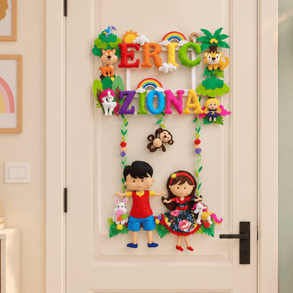 Siblings on Swing | Personalised Felt Kids Hanging | Premium Range