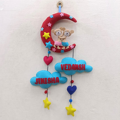 Siblings Hugging on Moon | Personalised Felt Kids Hanging