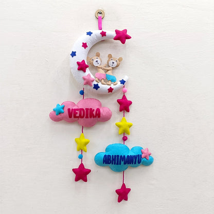 Siblings Hugging on Moon | Personalised Felt Kids Hanging