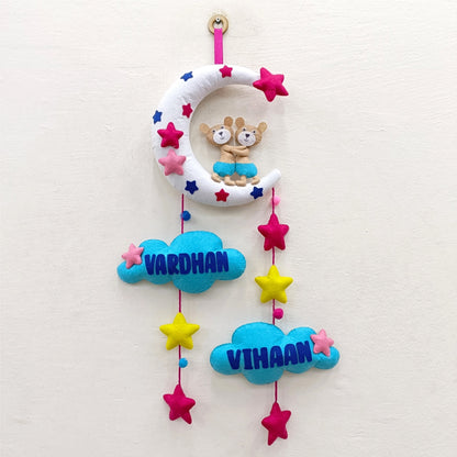 Siblings Hugging on Moon | Personalised Felt Kids Hanging