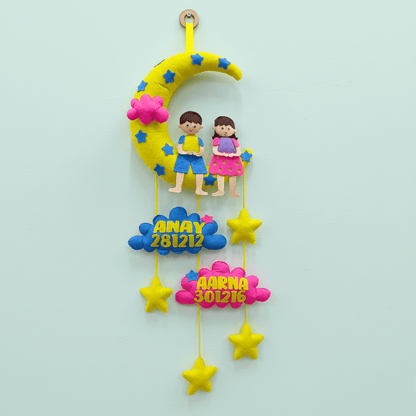 Siblings on Moon and Cloud | Personalised Felt Kids Hanging