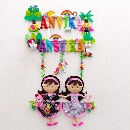 Siblings on Swing | Personalised Felt Kids Hanging | Premium Range