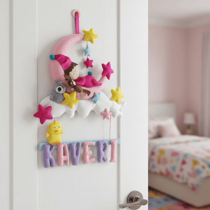 Sleeping Baby On Moon - One Name | Personalised Felt Kids Hanging