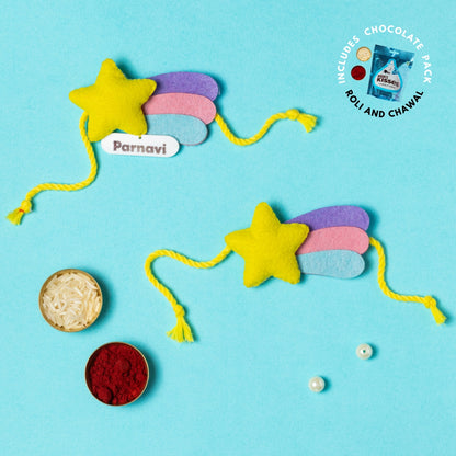 Miracle Star Rakhi Combo with Chocolates, Roli and Chawal | Personalised Kids Rakhi