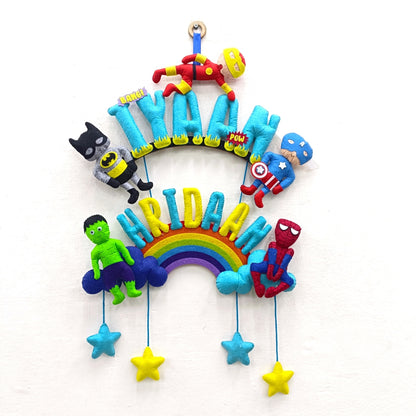 Superhero and Unicorn | Personalised Felt Siblings Hanging