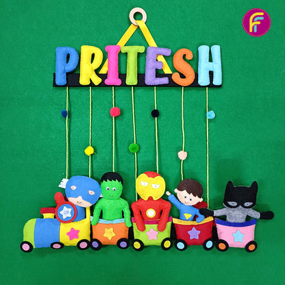 Superhero Train | Personalised Felt Kids Hanging