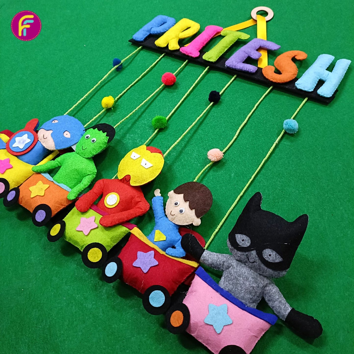 Superhero Train | Personalised Felt Kids Hanging