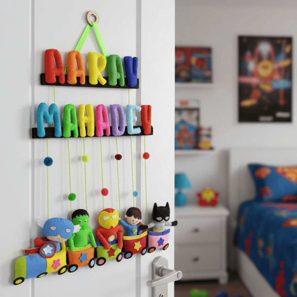 Superhero Train | Personalised Felt Kids Hanging