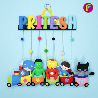 Superhero Train | Personalised Felt Kids Hanging