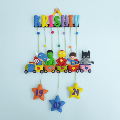 Superhero Train | Personalised Felt Kids Hanging