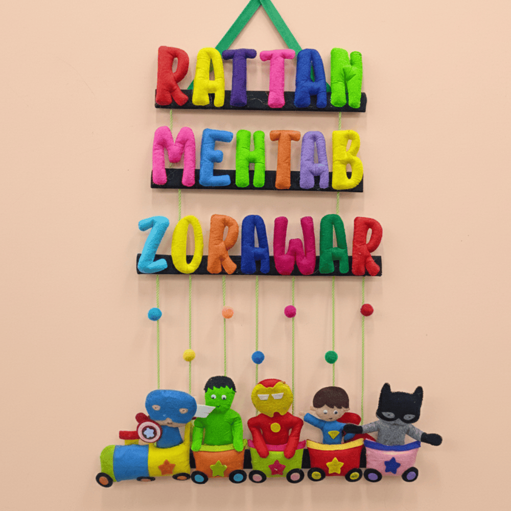 Superhero Train | Personalised Felt Kids Hanging