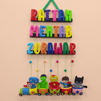 Superhero Train | Personalised Felt Kids Hanging