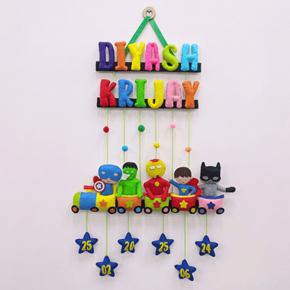 Superhero Train | Personalised Felt Kids Hanging