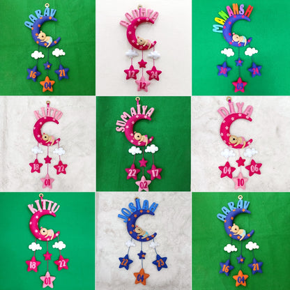 Teddy Sleeping on Moon | Personalised Felt Kids Hanging