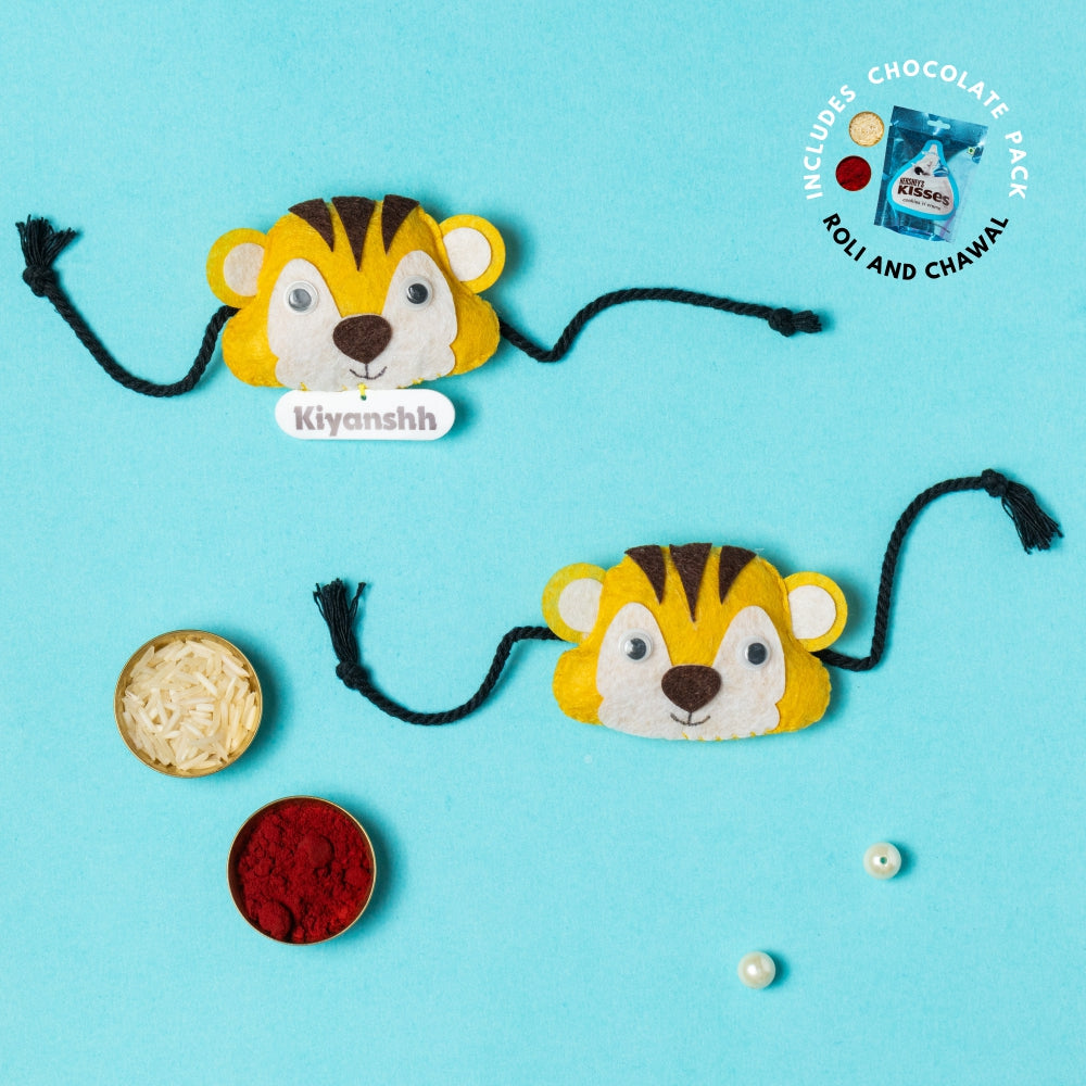 Tiger Combo with Chocolates, Roli and Chawal | Personalised Kids Rakhi